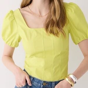J Crew Sorbet Yellow Puff-Sleeve Smock Back Bustier Style Top Sz 8 +MEASUREMENTS